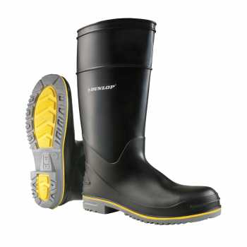 Dunlop 89904 Men's Black 16 Inch Waterproof, Polyblend PVC, Soft Toe, Pull On Boot