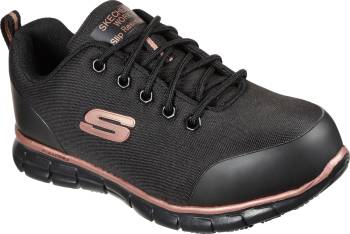 SKECHERS Work SK108025BKRG Chiton, Women's, Black/Rose Gold, Aluminum Toe, EH, Slip Resistant, Low Athletic Work Shoe