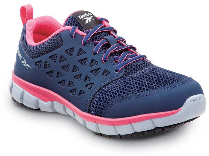 view #1 of: Reebok Work SRB032 Sublite Cushion Work, Women's, Navy/Pink, Athletic Style, MaxTRAX Slip Resistant, Soft Toe Work Shoe