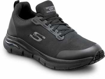 SKECHERS Work Arch Fit SSK8037BLK Charles, Men's, Black, Slip On Athletic Style, Alloy Toe, MaxTRAX Slip Resistant, Work Shoe