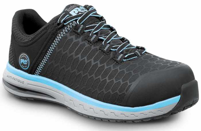 view #1 of: Timberland PRO STMA1XS7 Powerdrive, Women's, Black/Aqua, Comp Toe, EH, MaxTRAX Slip Resistant Low Athletic