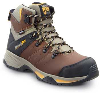 Timberland PRO STMA44FE Switchback, Men's, Brown / Golden Yellow, Comp Toe, EH, WP, MaxTRAX Slip Resistant Work Hiker