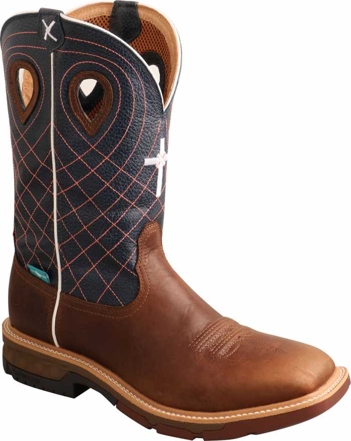 view #1 of: Twisted X TWMXBAW01 Men's, Mocha/Navy, Alloy Toe, EH, 12 Inch, Pull On Boot