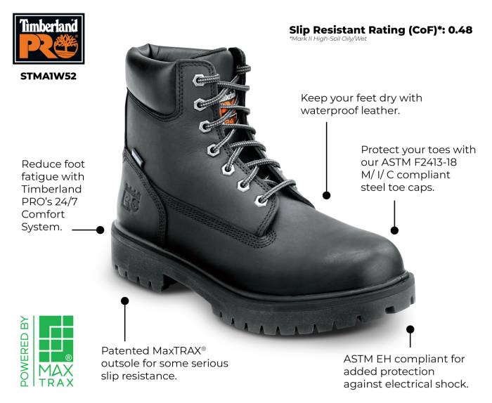 alternate view #2 of: Timberland PRO STMA1W52 6IN Direct Attach Men's, Black, Steel Toe, EH, MaxTRAX Slip Resistant, WP Boot