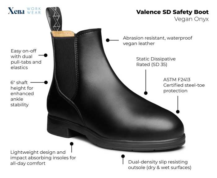 alternate view #6 of: Xena Workwear XEVABL1 Women's Valence SD Safety Boot, Vegan Onyx, Steel Toe