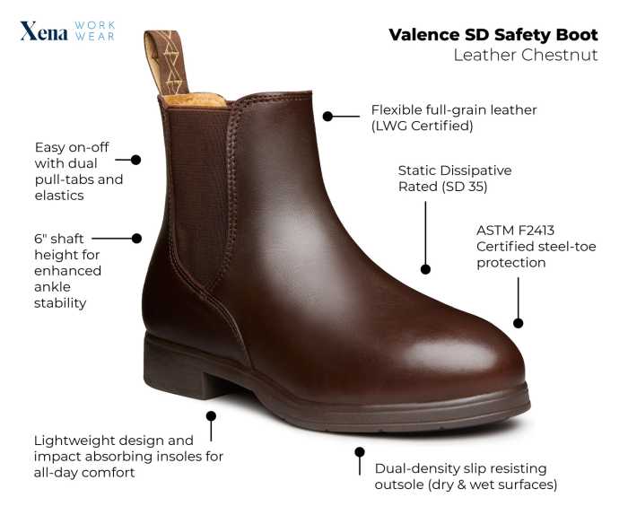alternate view #6 of: Xena Workwear XEVACB1 Women's Valence SD Safety Boot, Leather Chestnut, Steel Toe